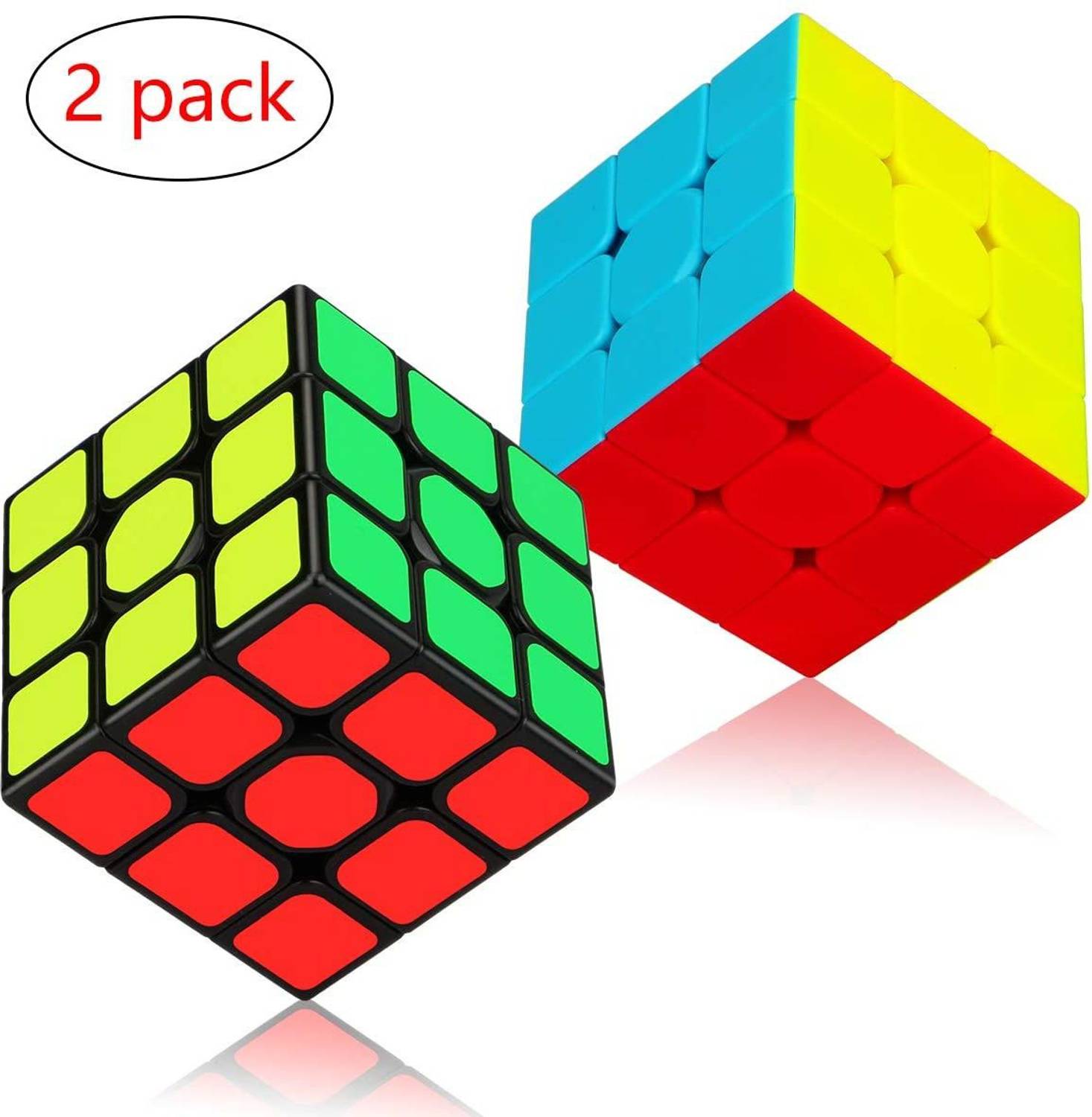 Authfort Magic Cube Bundle 3x3x3 Cube Sticker & Stickerless Puzzle Cubes Collection Toy for Kids (2 Pack)