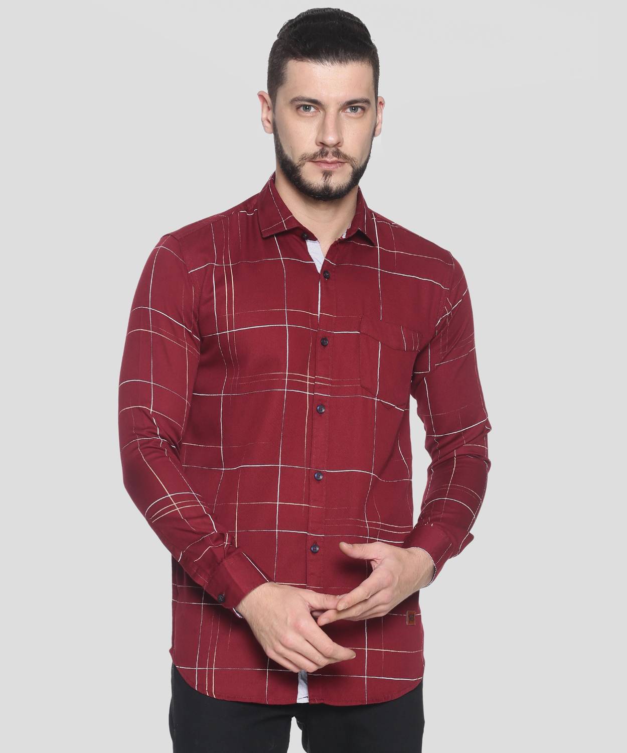 CAHOOT Men Printed, Checkered Casual Maroon Shirt