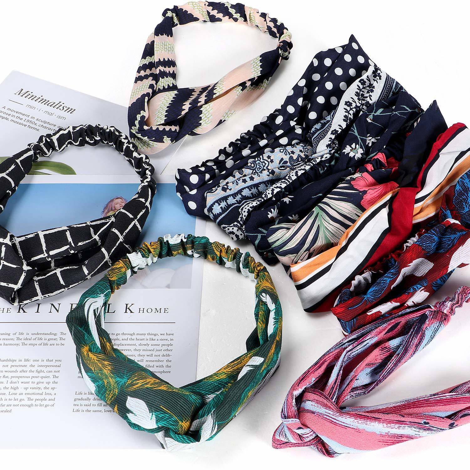 HNB23 Boho Headbands for Women Vintage Printed Criss Cross 