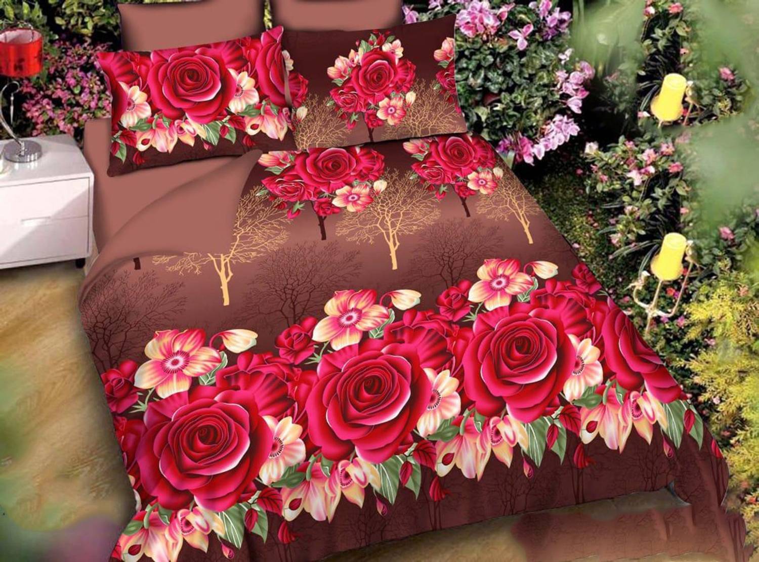 RK TRADES Cotton Queen Flat 140 TC Floral 1 Bedsheet with 2 Pillo
