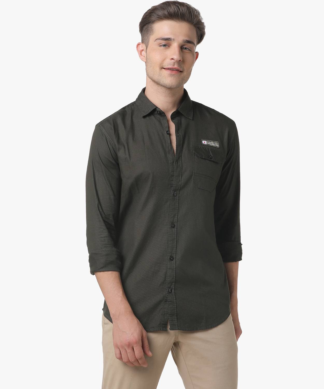 CAHOOT Men Solid Casual Green Shirt