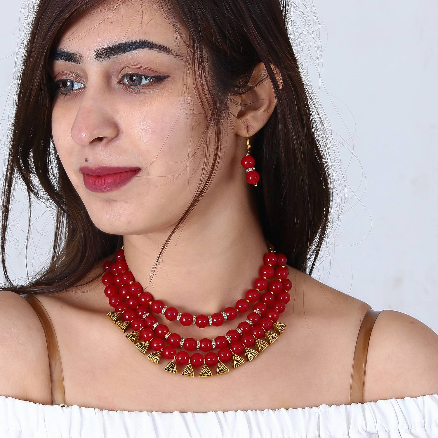 AHOORA Alloy Red Jewellery Set