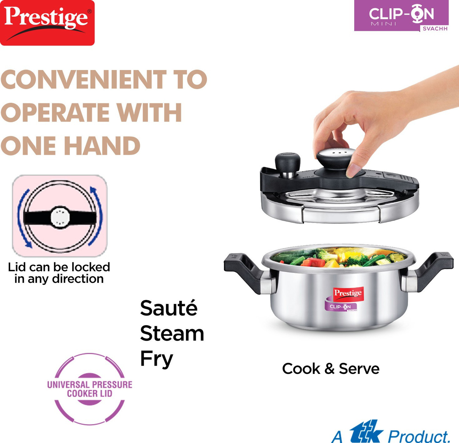 Image of Prestige Svachh Clip on Mini 2 L Induction Bottom Pressure Cooker (Stainless Steel)