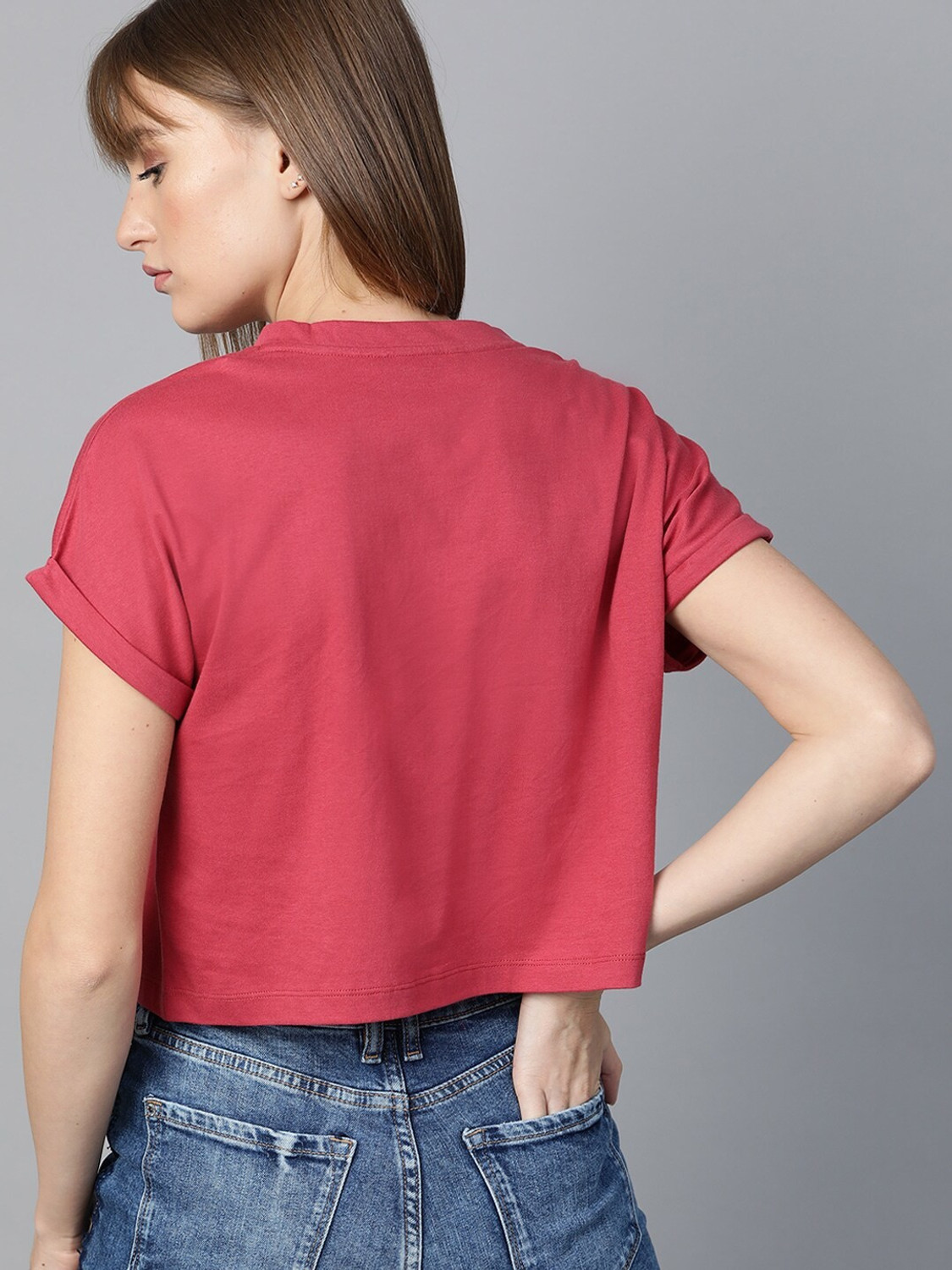Image of Roadster Solid Women Round Neck Pink T-Shirt