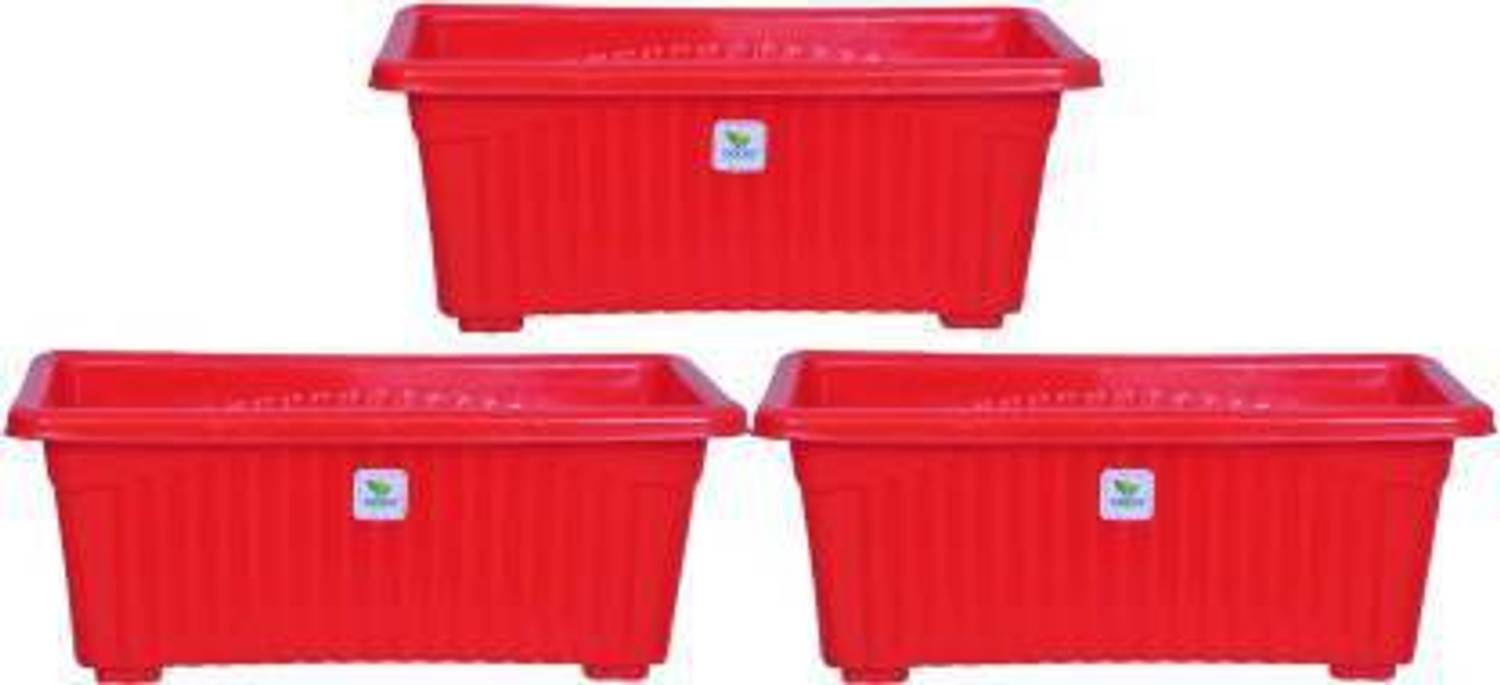 Abasr 14 Inch Red Jupiter set of 3 Pieces Plant Container Set (Pack of 3, Plastic) Plant Container Set