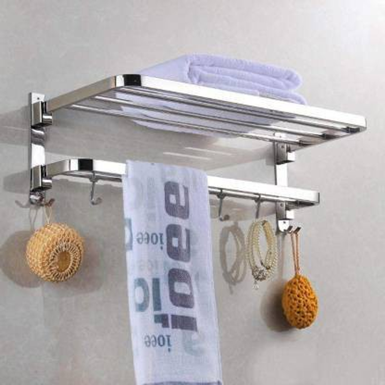 Image of Filox New Look Stainless Steel 304 Grade Dual Folding Towel Rack for Bathroom /Towel Stand /Bathroom Accessories (24 Inch-Chrome) Silver Towel Holder