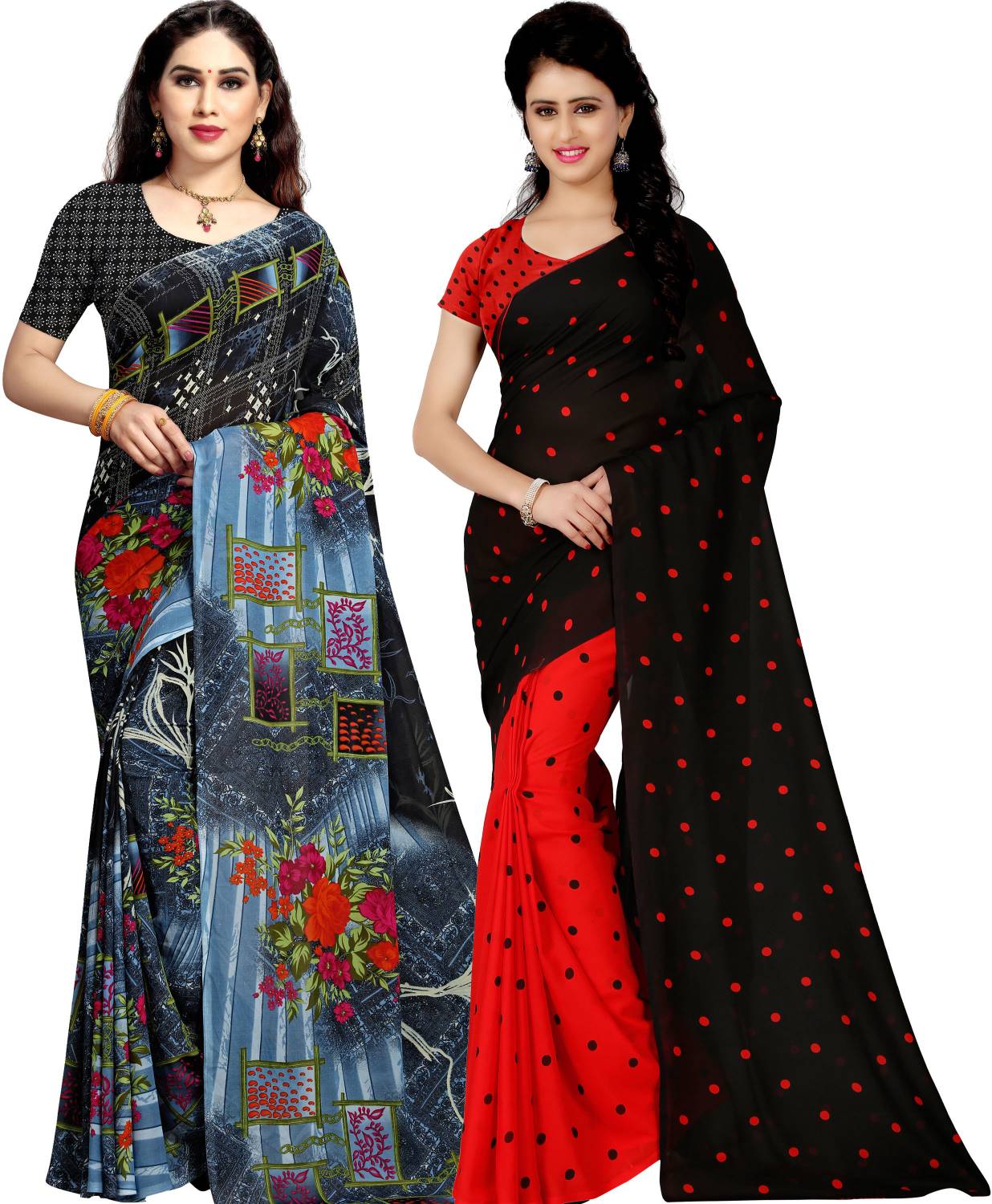 ANAND Printed, Graphic Print, Polka Print Daily Wear Georgette Saree