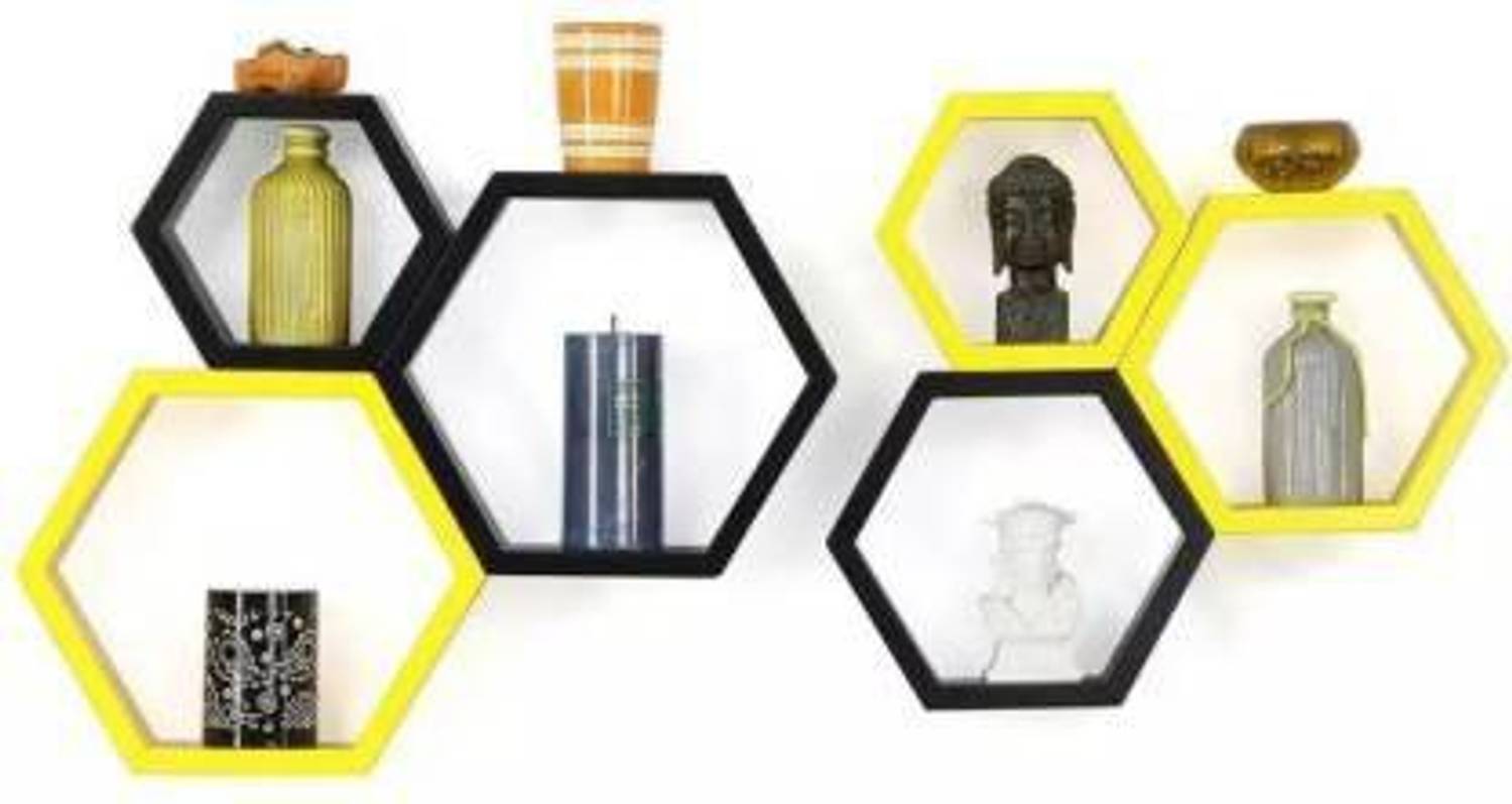 NationalArts NA1618 BLK YELLOW Wooden Wall Shelf