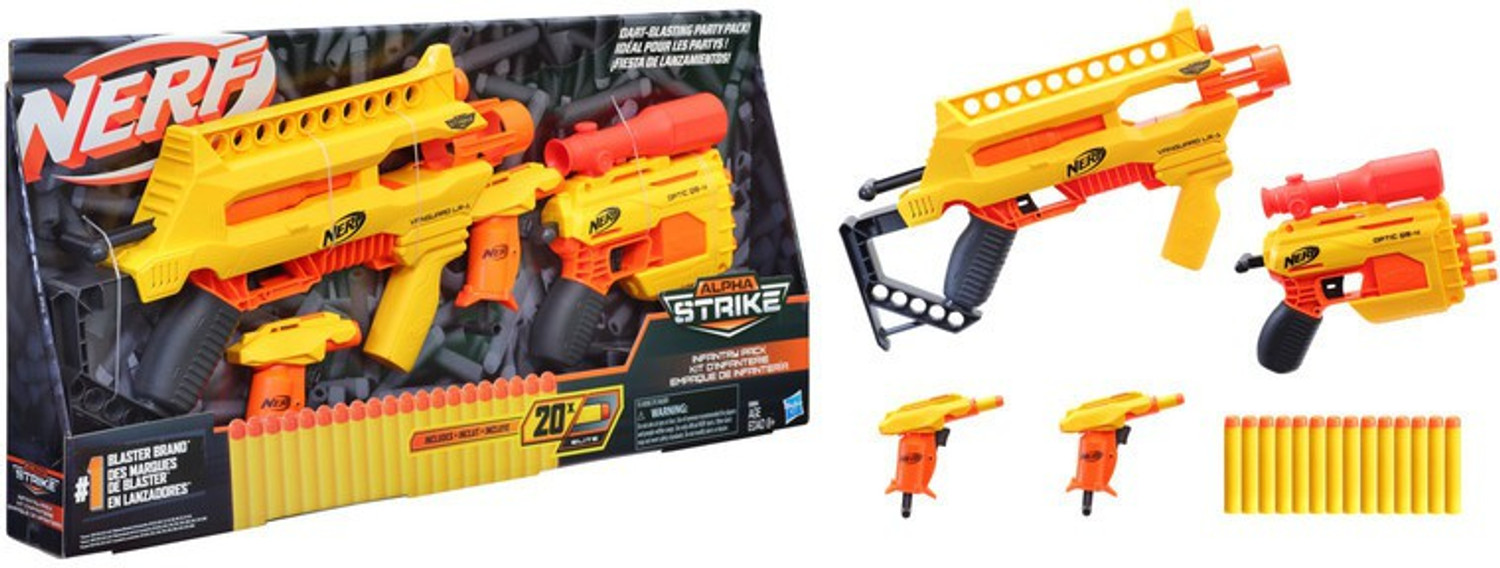 Image of Nerf Alpha Strike Infantry Pack, Multi-Pack, best gift, Incl. 4 Blasters and 20 Darts Guns & Darts (Multicolor)