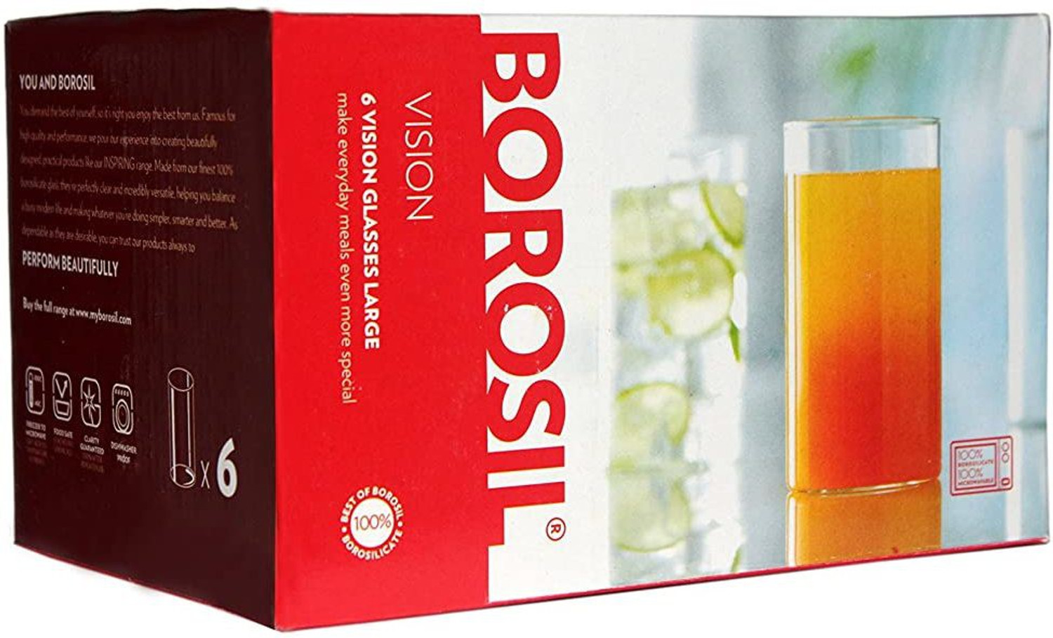 Image of BOROSIL (Pack of 6) Vision Glass 350 ML Glass Water /Juice Glass