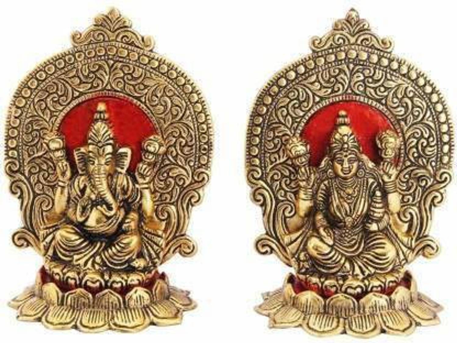 NAVYAKSH Metal Lakshmi Ganesh for Home Decor and Gift Purpose Decorative Showpiece Pooja Decorative Showpiece - 18 cm