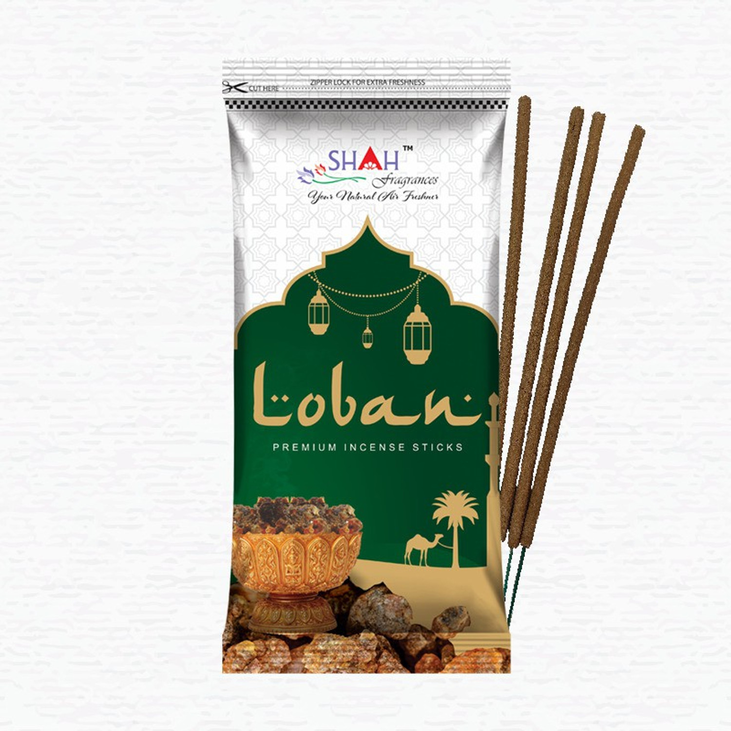 Image of Shah Fragrances Loban Zipper Incense Sticks (Pack of 6) Loban (140 Units, Set of 6)