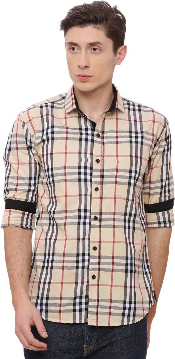 CAHOOT Men Checkered Casual Beige Shirt