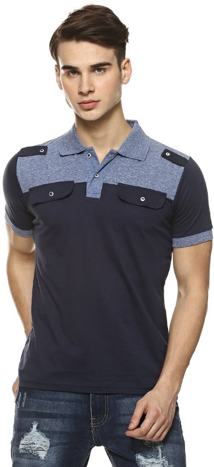 CAHOOT Solid Men Polo Neck Blue T-Shirt