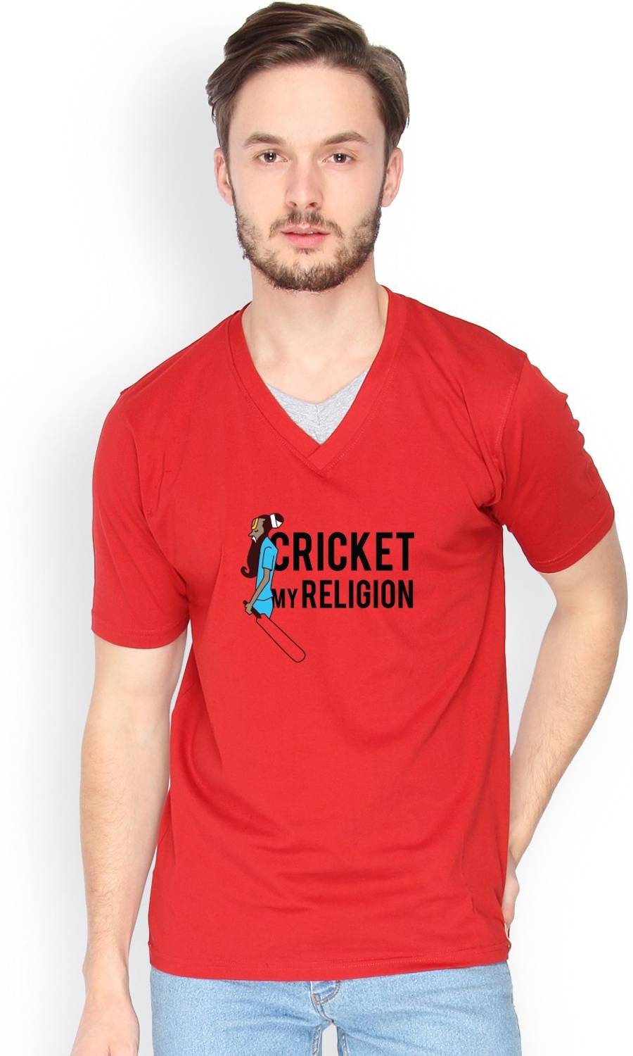 CAHOOT Solid Men V Neck Red T-Shirt