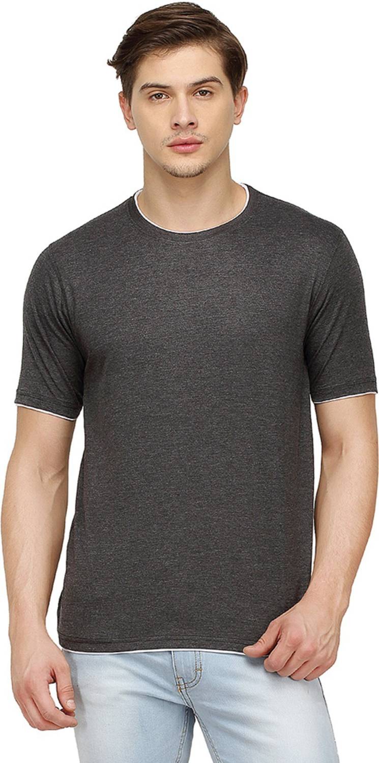 CAHOOT Solid Men Round Neck Grey T-Shirt
