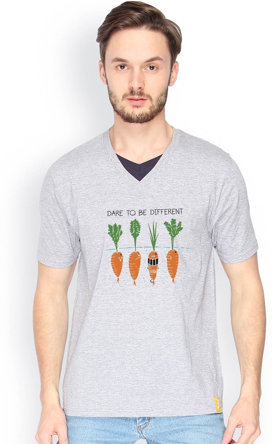 CAHOOT Solid Men V Neck Grey T-Shirt