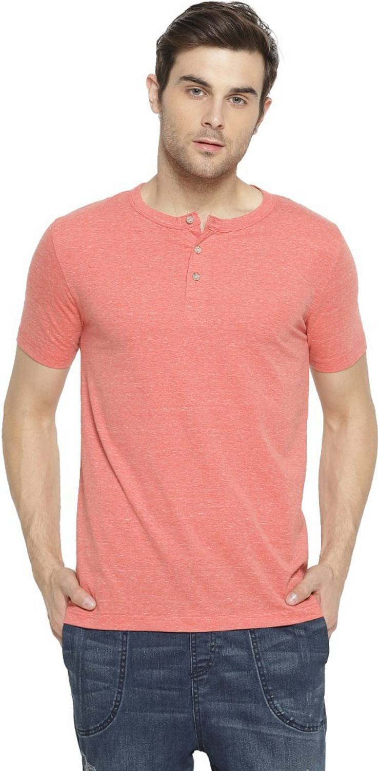 CAHOOT Self Design, Printed Men Henley Neck Pink T-Shirt