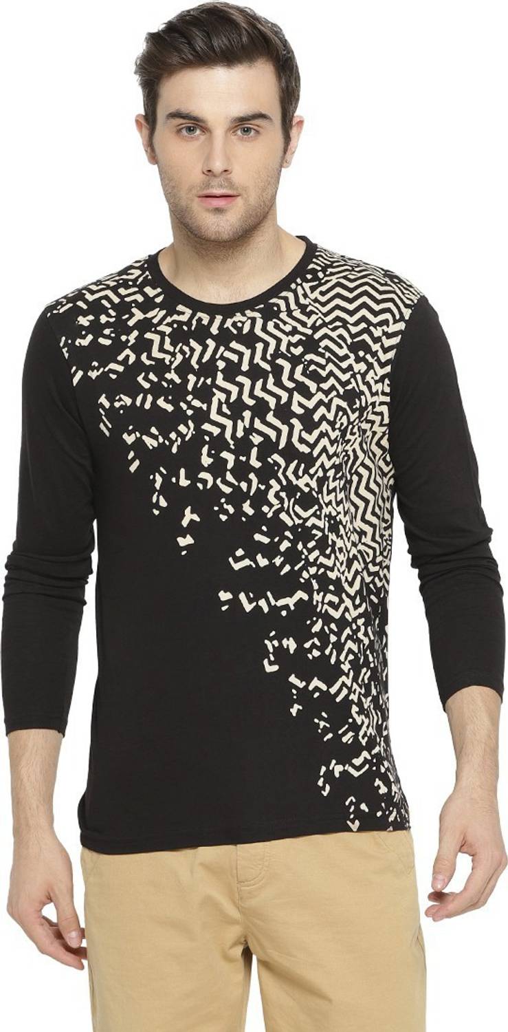 CAHOOT Printed Men Round Neck Black T-Shirt