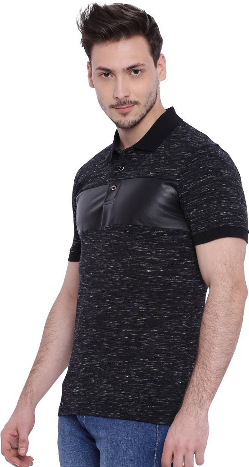 CAHOOT Solid Men Polo Neck Black T-Shirt
