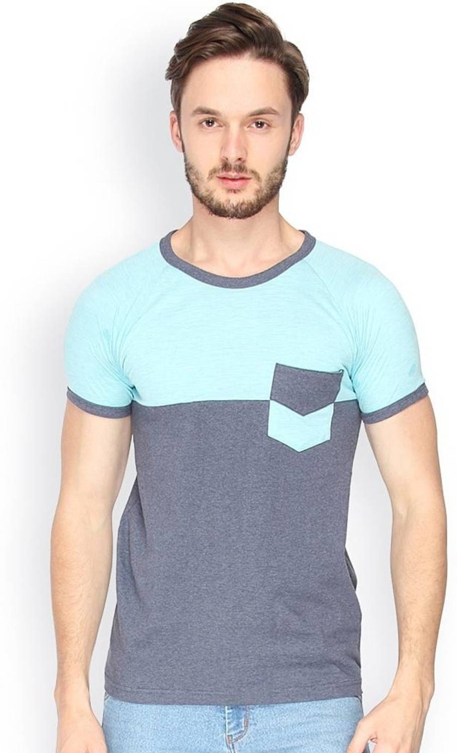 CAHOOT Solid Men Round Neck Light Blue, Blue T-Shirt