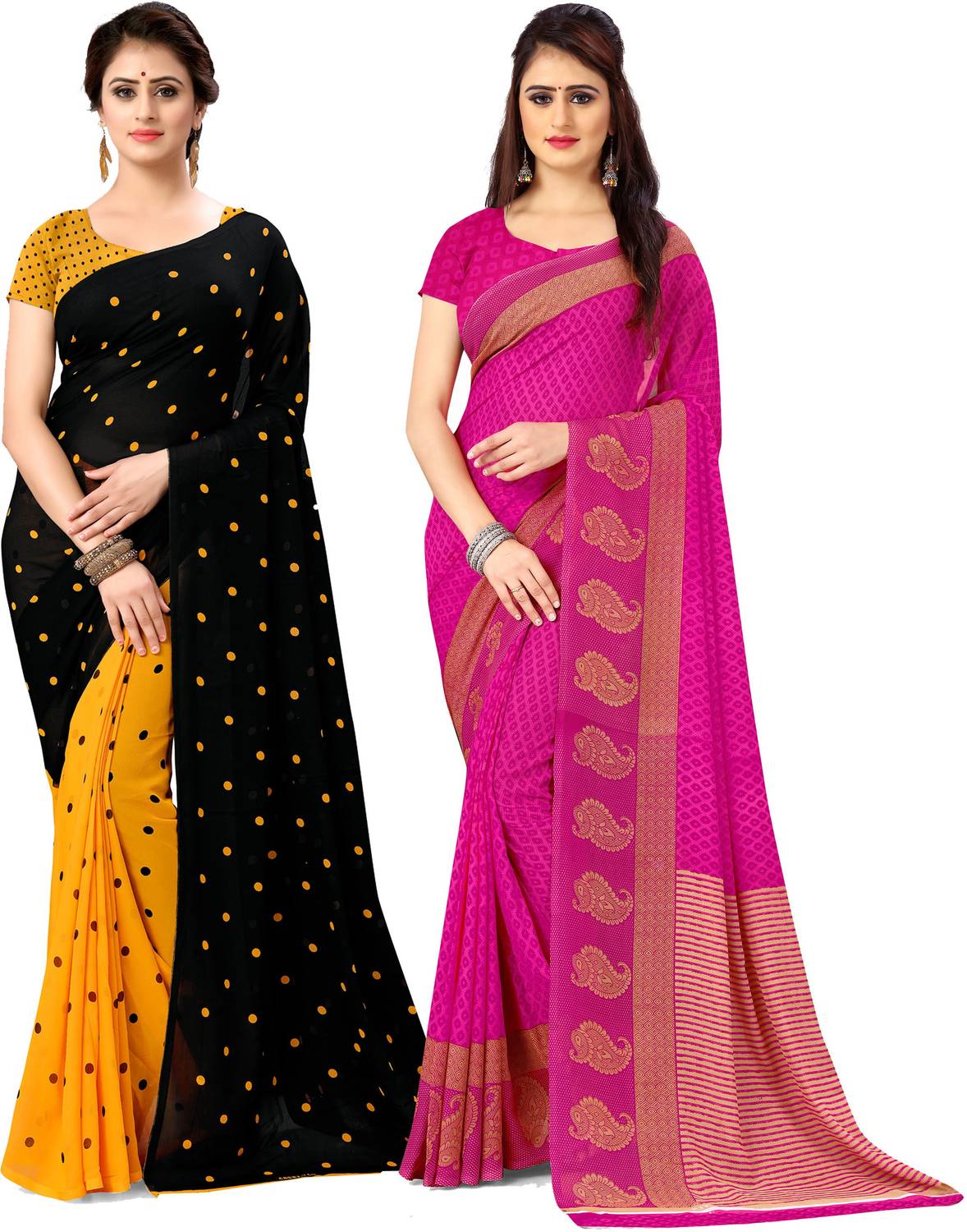 ANAND Printed, Graphic Print, Polka Print Daily Wear Georgette Saree