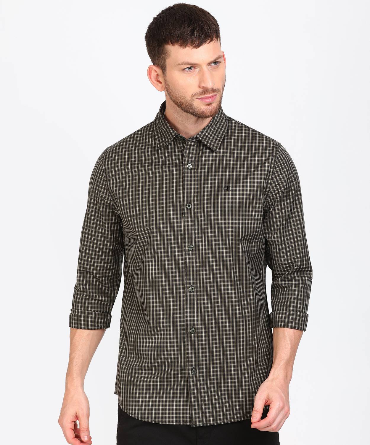 Calvin Klein Jeans Men Checkered Casual Green, Black Shirt