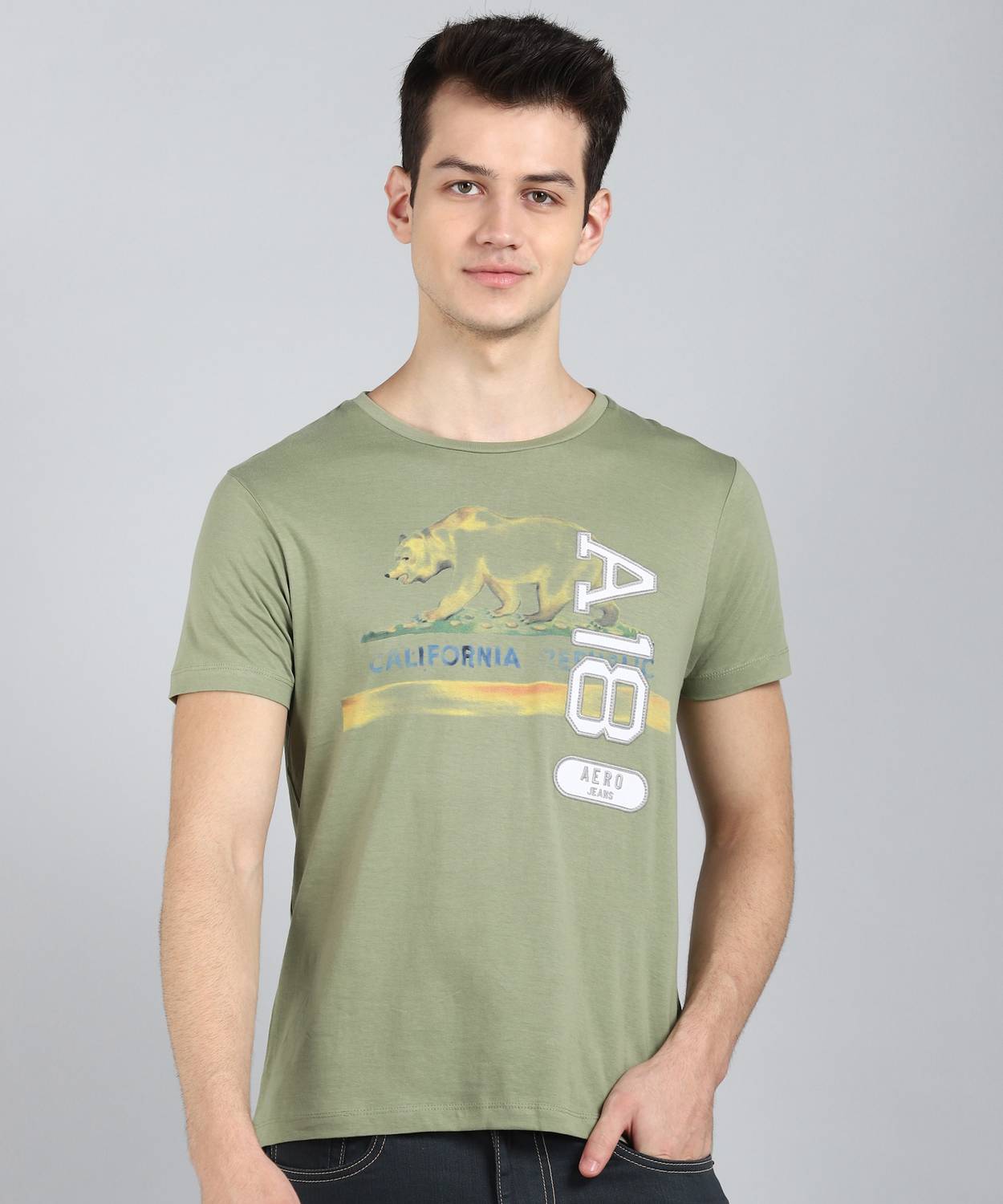 Aerojeans - Aerojeans by Aeropostale Printed Men Round Neck Green T-Shirt