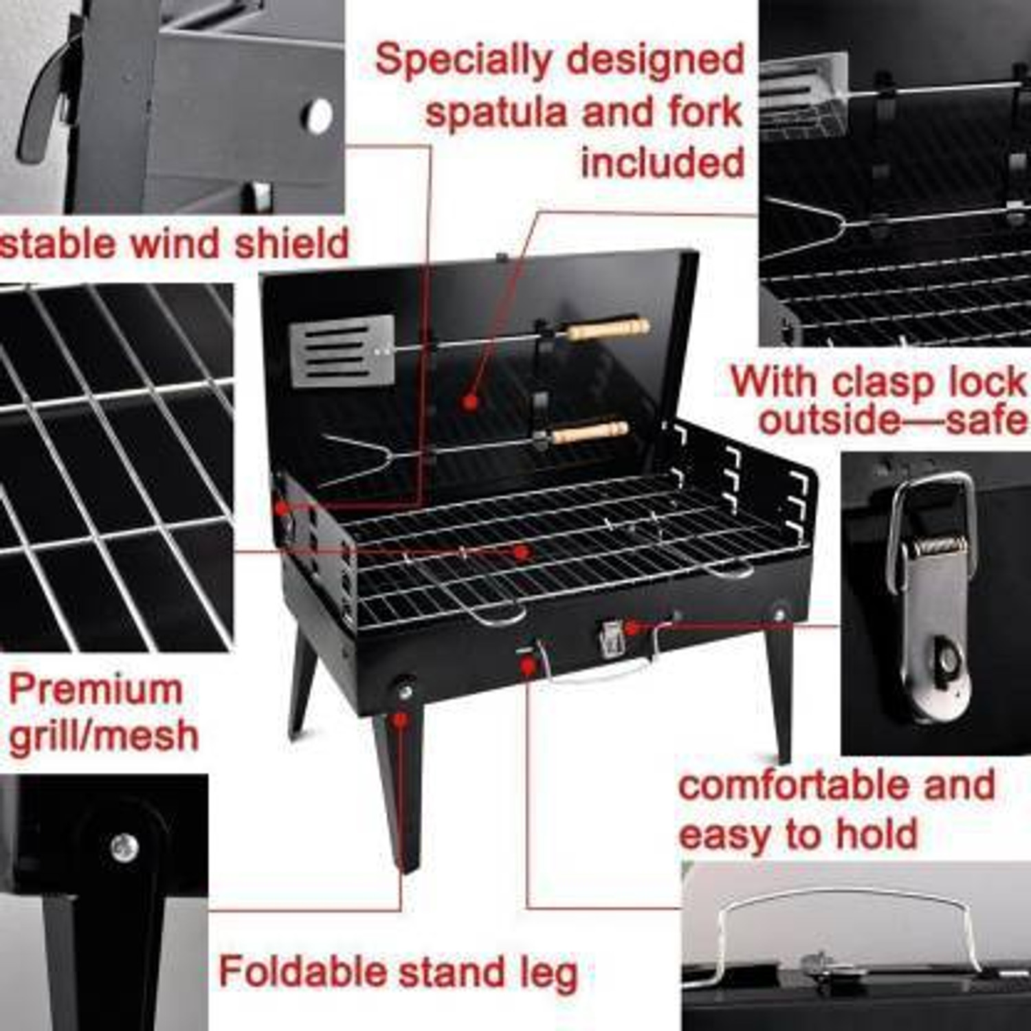 Image of NITYA BarbecueBasketFoldableforRoastBBQPortableGrillingBasketwithWoodHandle Charcoal Grill
