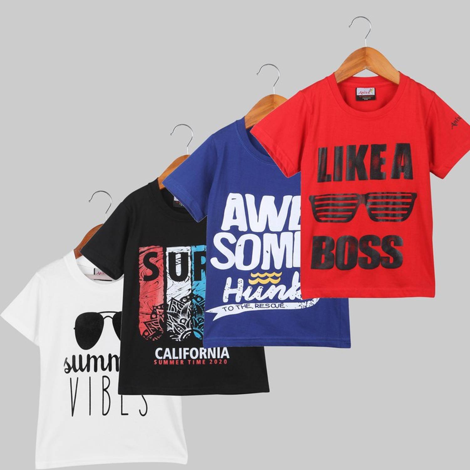 ANIXA Boys Printed Cotton Blend Regular T Shirt