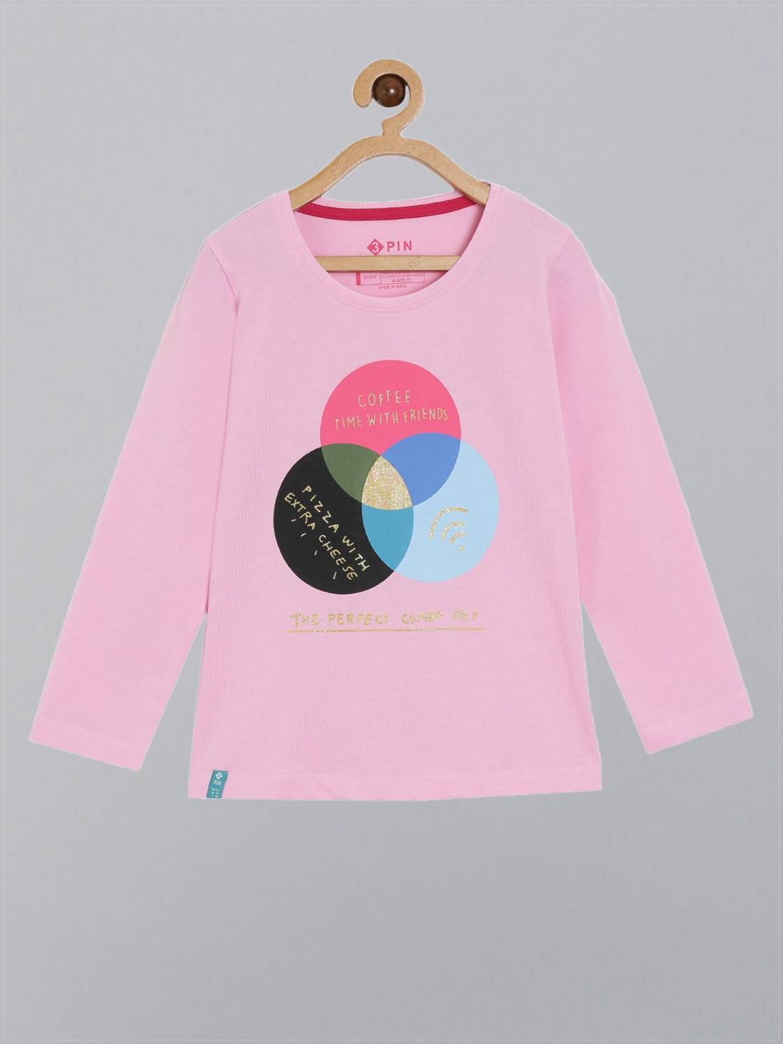 3Pin Girls Typography, Printed Pure Cotton Regular T Shirt