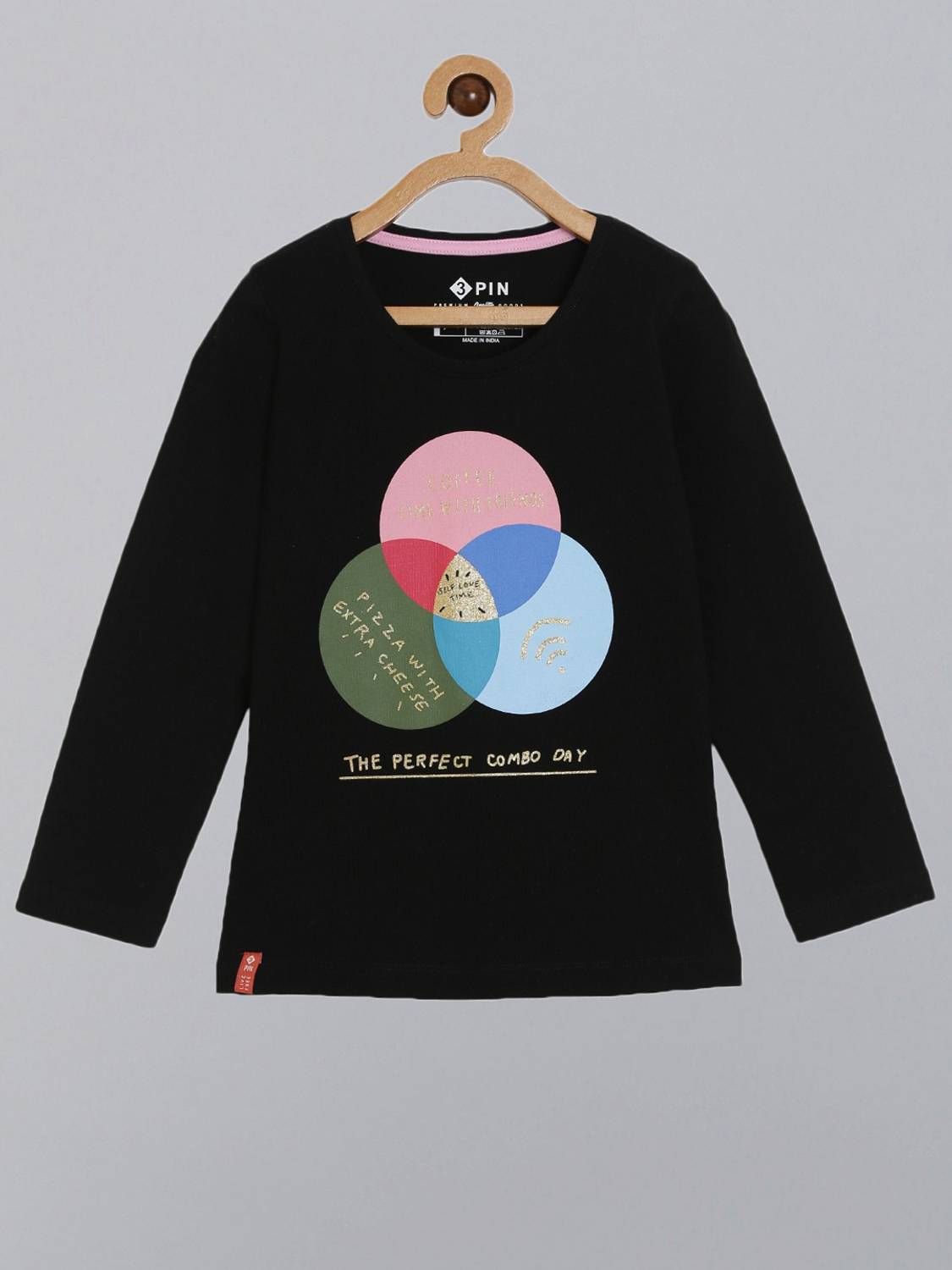 3Pin Girls Typography, Printed Pure Cotton Regular T Shirt