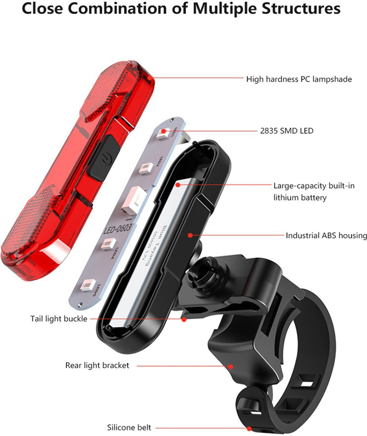 Image of SHIVEXIM Bicycle Zoom-able Feature 4 Mode LED Headlight and LED Tail Light LED Front Rear Light Combo (Multicolor)