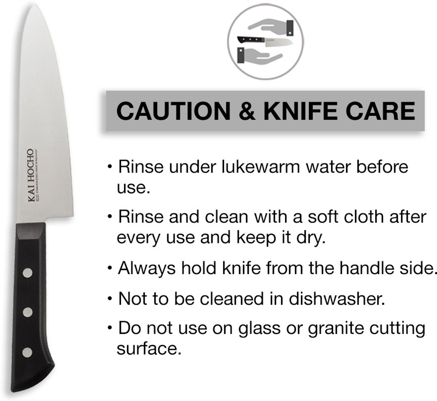 Image of Kai 3 Pc Stainless Steel Knife Set Hocho Premium Chef Knife, Serrated Knife, Premium Petty Knife Blade, Black
