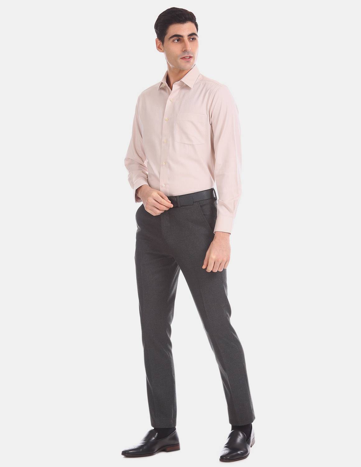 ARROW Men Self Design Formal Beige Shirt