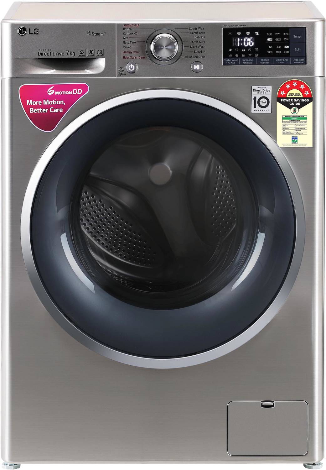 LG 7 kg with Inverter Fully Automatic Front Load with In-built He