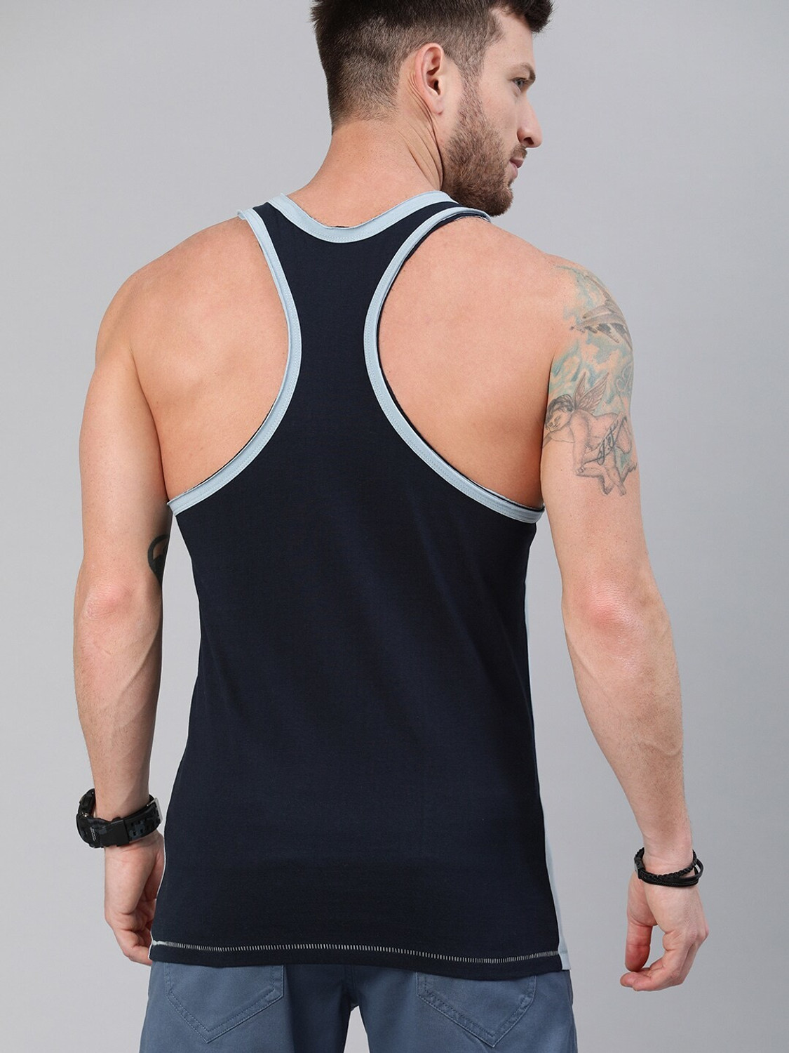 Image of Roadster Solid Men Scoop Neck Blue T-Shirt