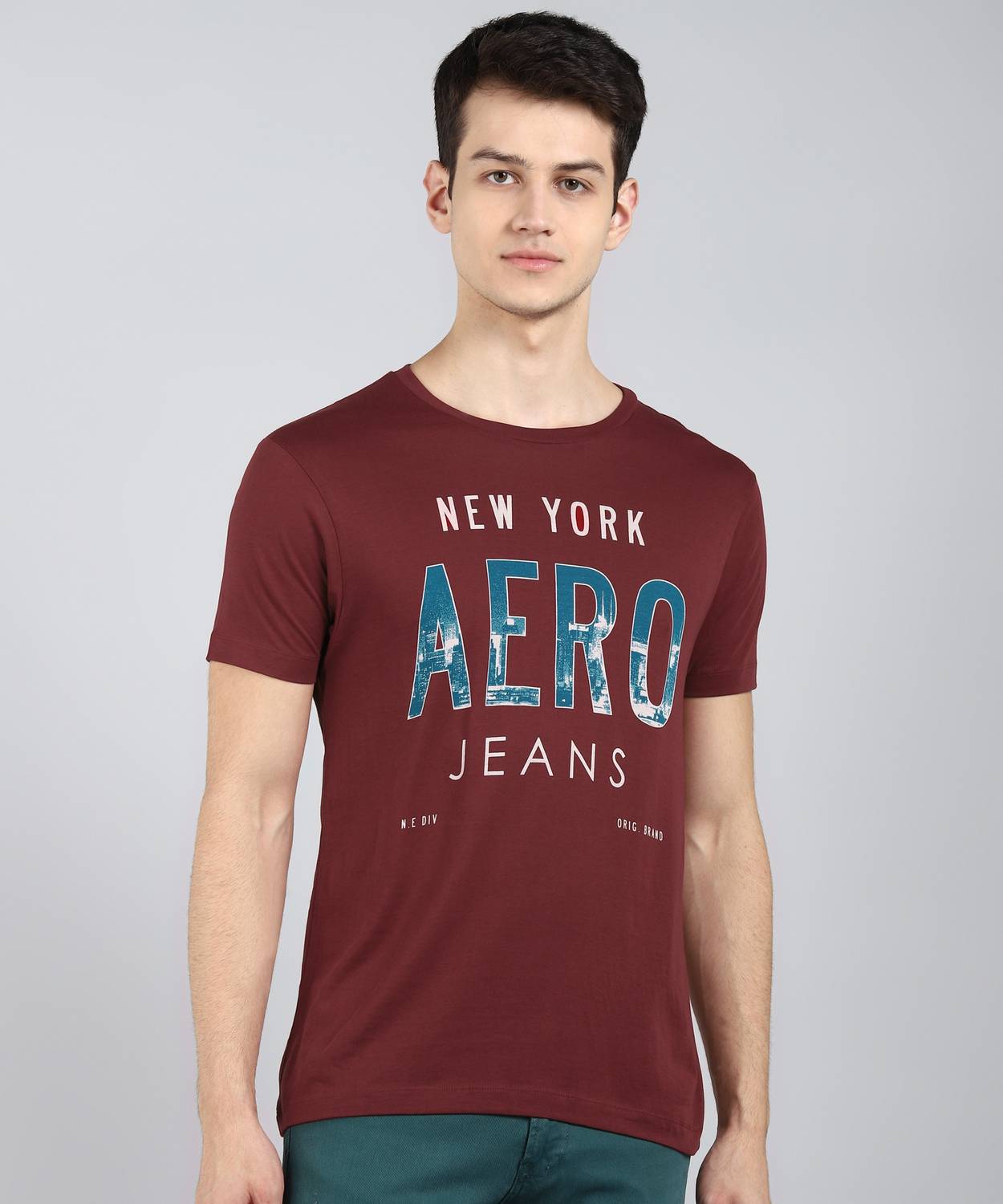 Aerojeans by Aeropostale Printed Men Round Neck Red T-Shirt