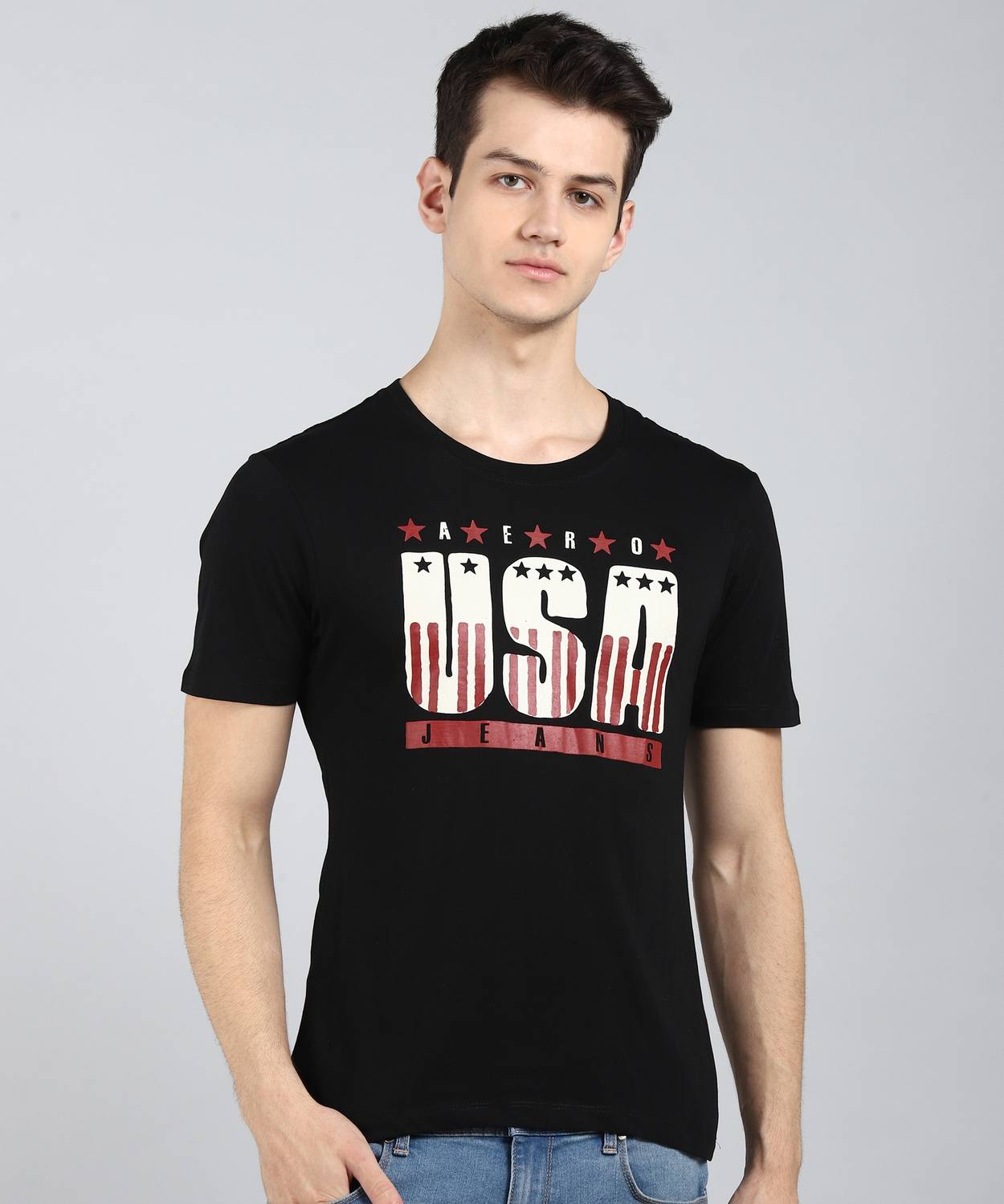 Aerojeans - Aerojeans by Aeropostale Printed Men Round Neck Black T-Shirt