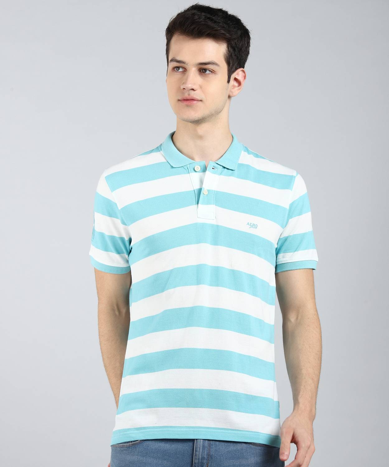 Aerojeans - Aerojeans by Aeropostale Striped Men Polo Neck White, Blue T-Shirt