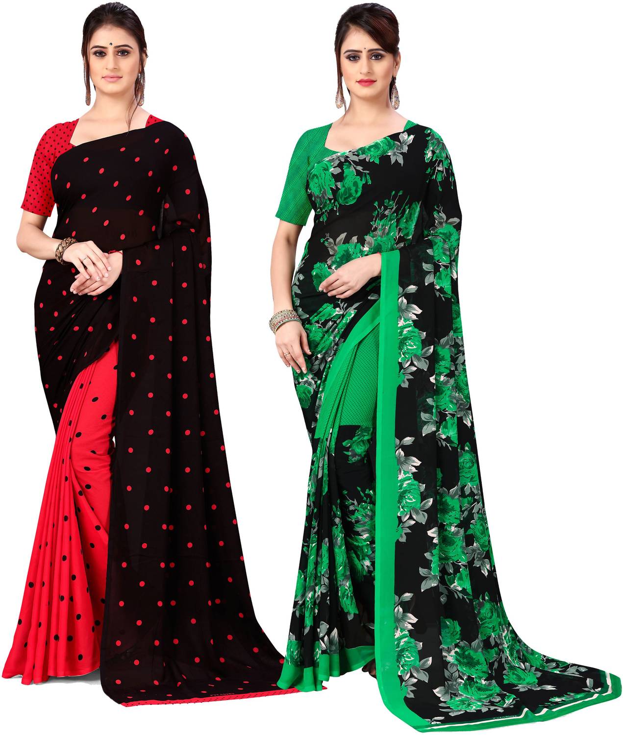 ANAND Printed, Graphic Print, Polka Print, Floral Print Daily Wear Georgette Saree