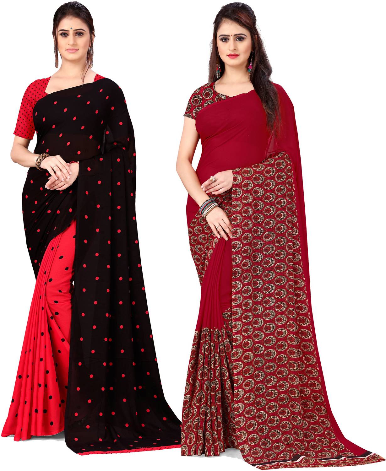 ANAND Polka Print Daily Wear Georgette Saree