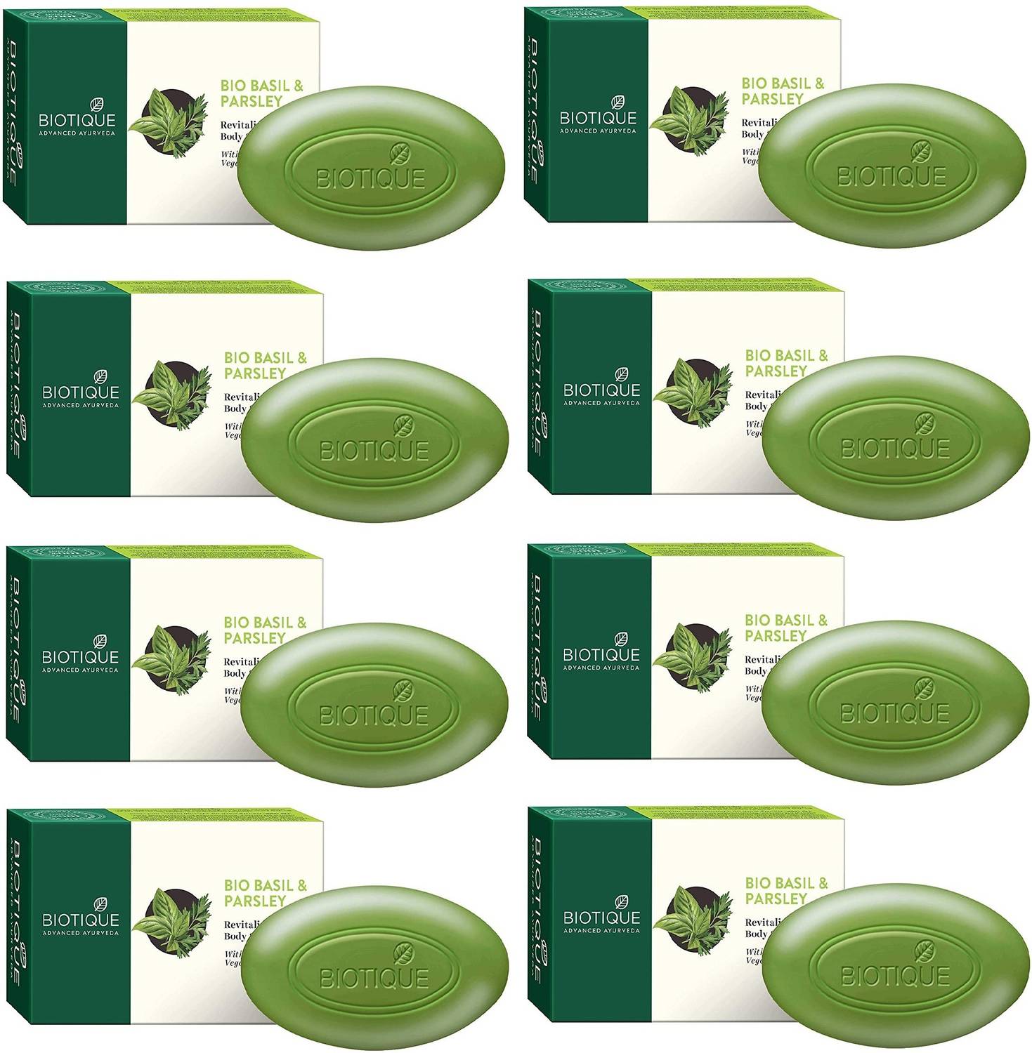 BIOTIQUE Pack of 8 Bio Basil & Parsley Revitalizing Body Soap 75gm ( For All Skin Types )