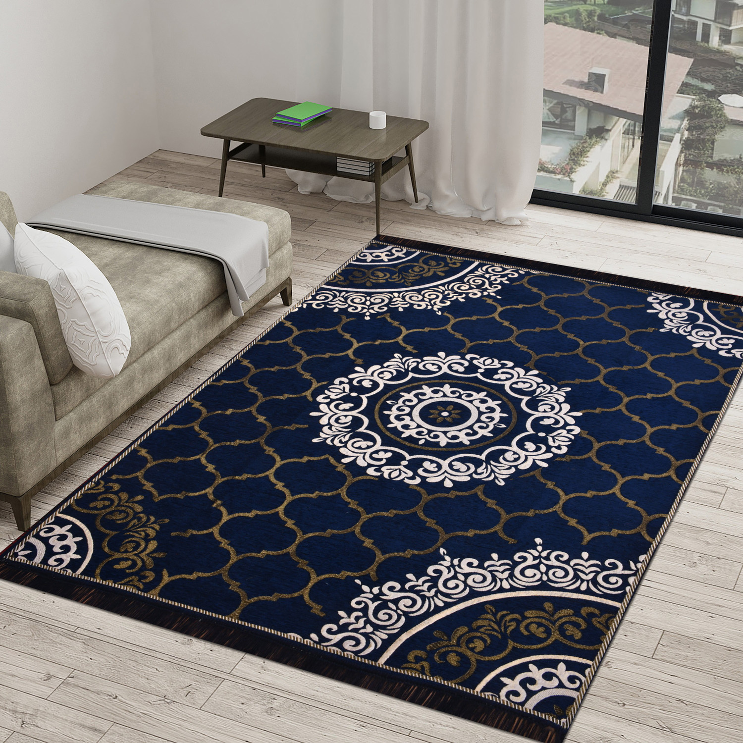 Image of NCS 5 cm X 7 cm Velvet Carpet (Rectangle, Dark Blue)