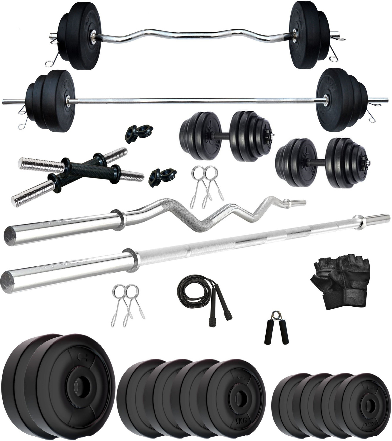 Image of KRX 50 kg PVC 50 Kg with 3 Ft Curl + 5 Ft plain Rod & 1 Pair Dumbbell Rods Home Gym Combo