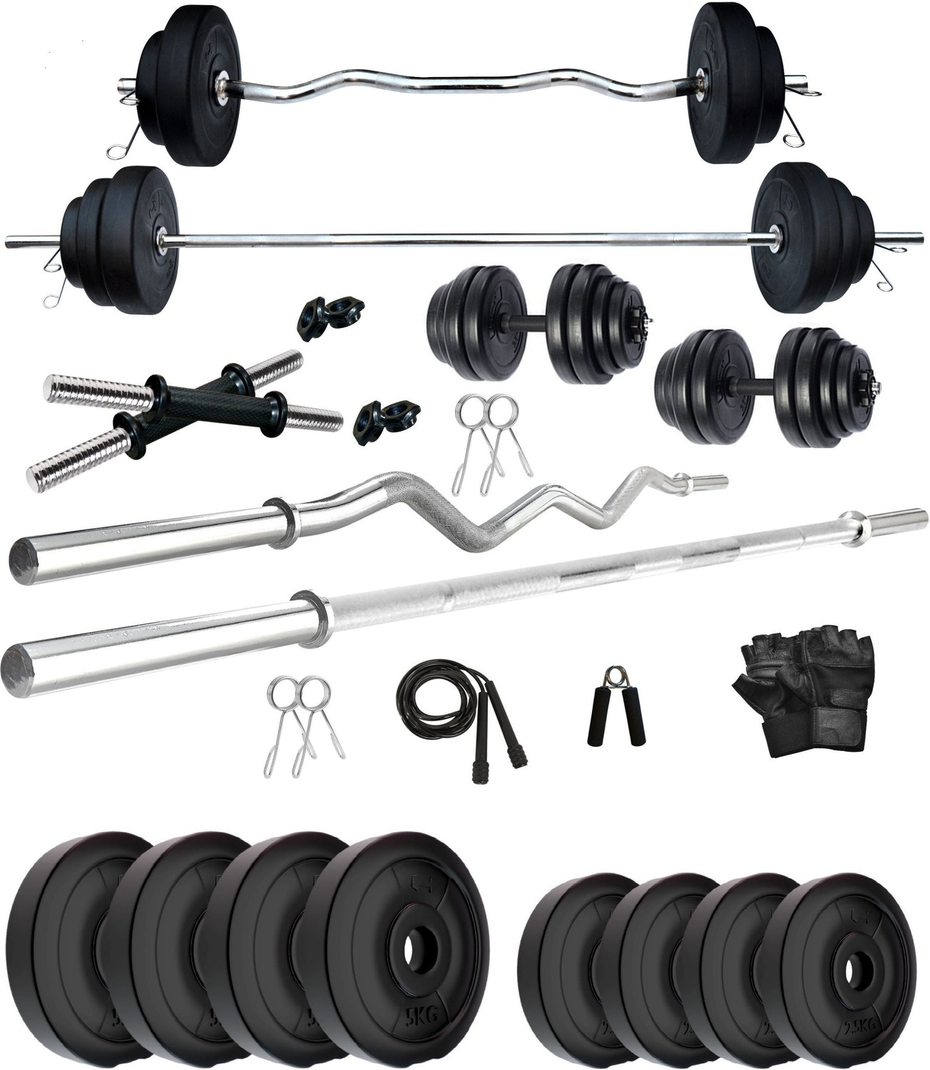 Image of KRX 30 kg PVC 30 Kg with 3 Ft Curl + 5 Ft plain Rod & Pair Dumbbell Rods Home Gym Combo