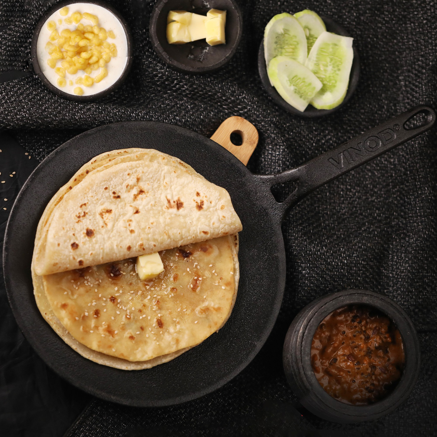 Image of VINOD Legacy Pre Seasoned Cast Iron Roti /Chapati /Phulka Tawa with Handle,Toxin Free Tawa 26 cm diameter
