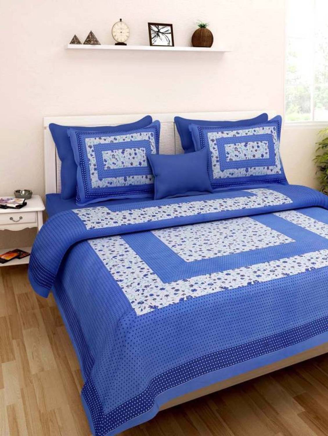 Aranatha Enterprises Cotton Queen Flat 144 TC Printed 1 Bedsheet with 2 Pillow Covers