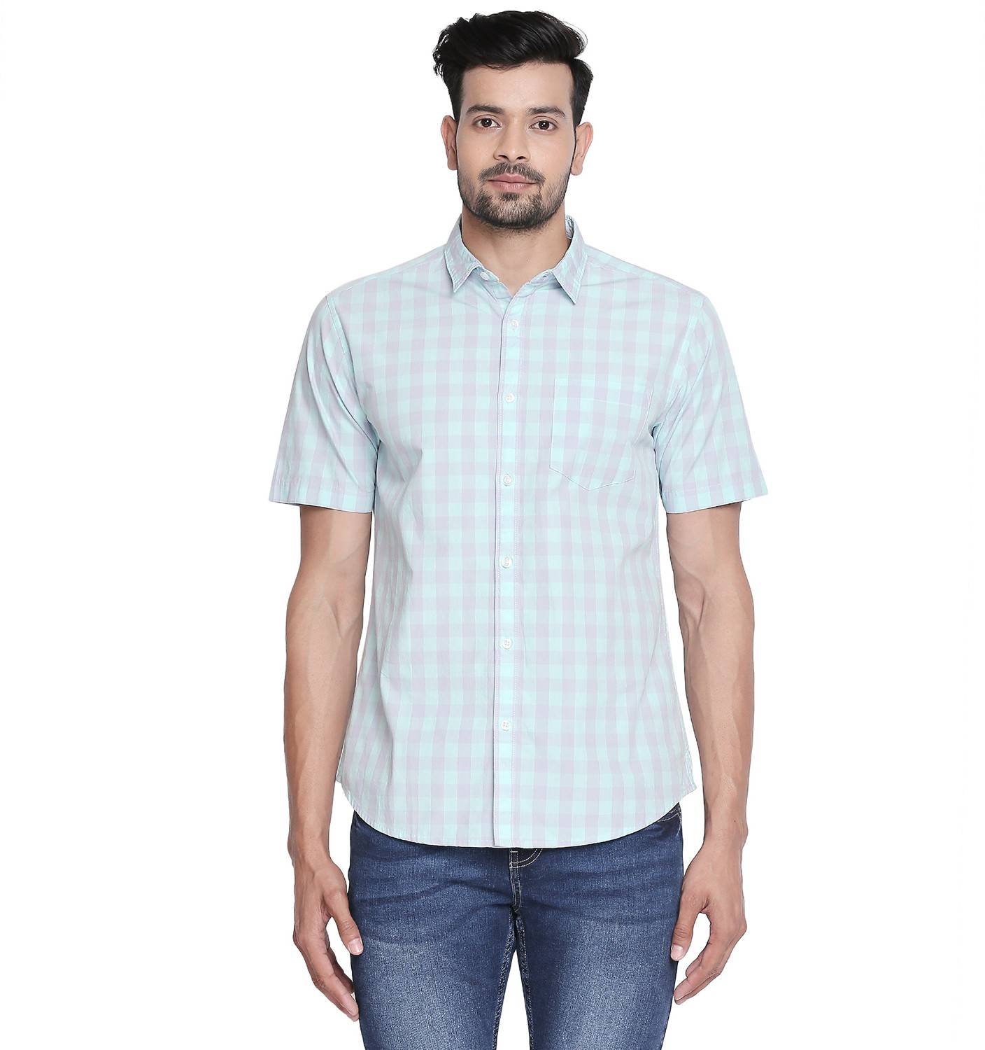 Byford by Pantaloons Men Checkered Casual Blue, Grey Shirt