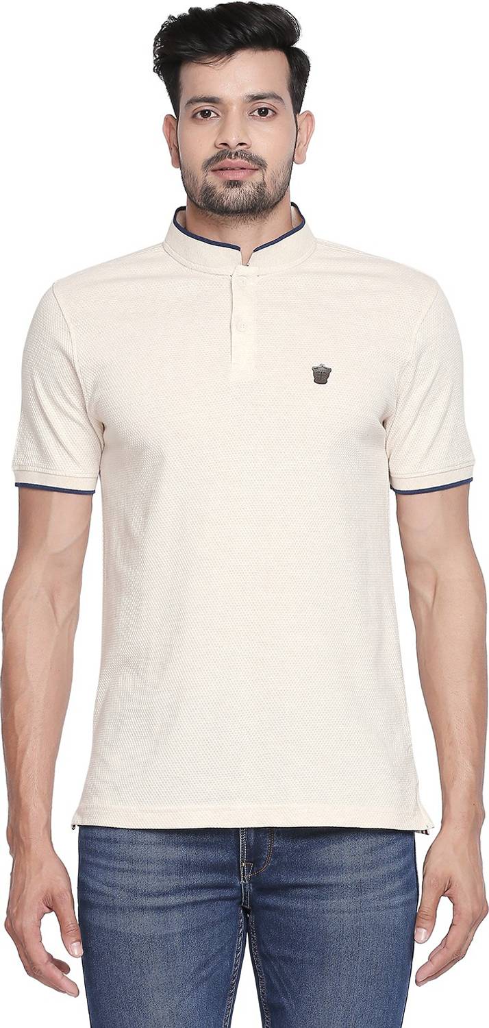 Byford by Pantaloons Solid Men Mandarin Collar Grey T-Shirt